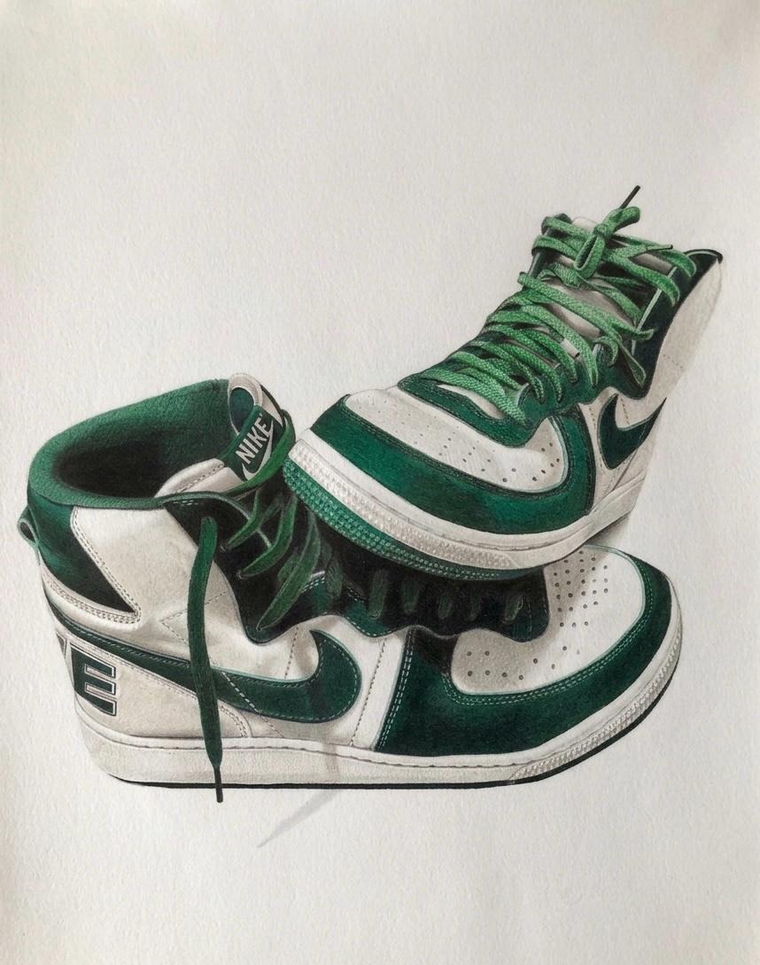 Nike Terminator High Pine Green — Pelayo Pencil, hyperrealist coloured pencil drawing