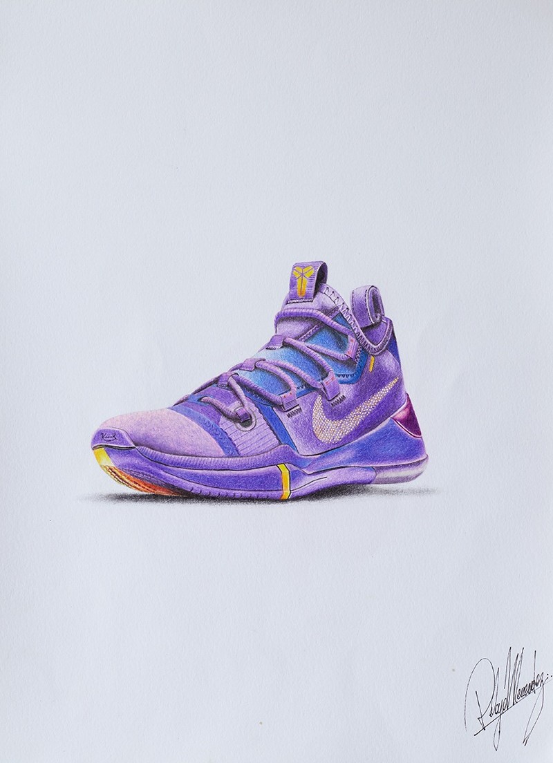 Nike Kobe AD Lakers PE — Pelayo Pencil, hyperrealist coloured pencil drawing
