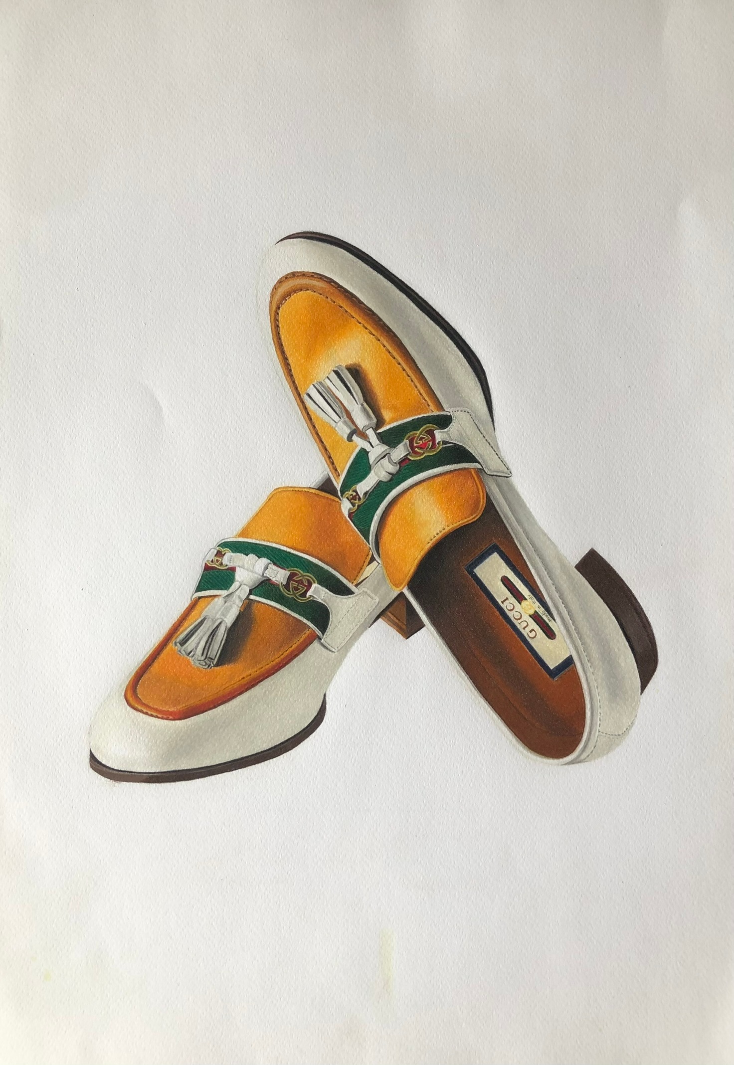 Gucci Princeton Loafer Web Stripe — Pelayo Pencil, hyperrealist coloured pencil drawing