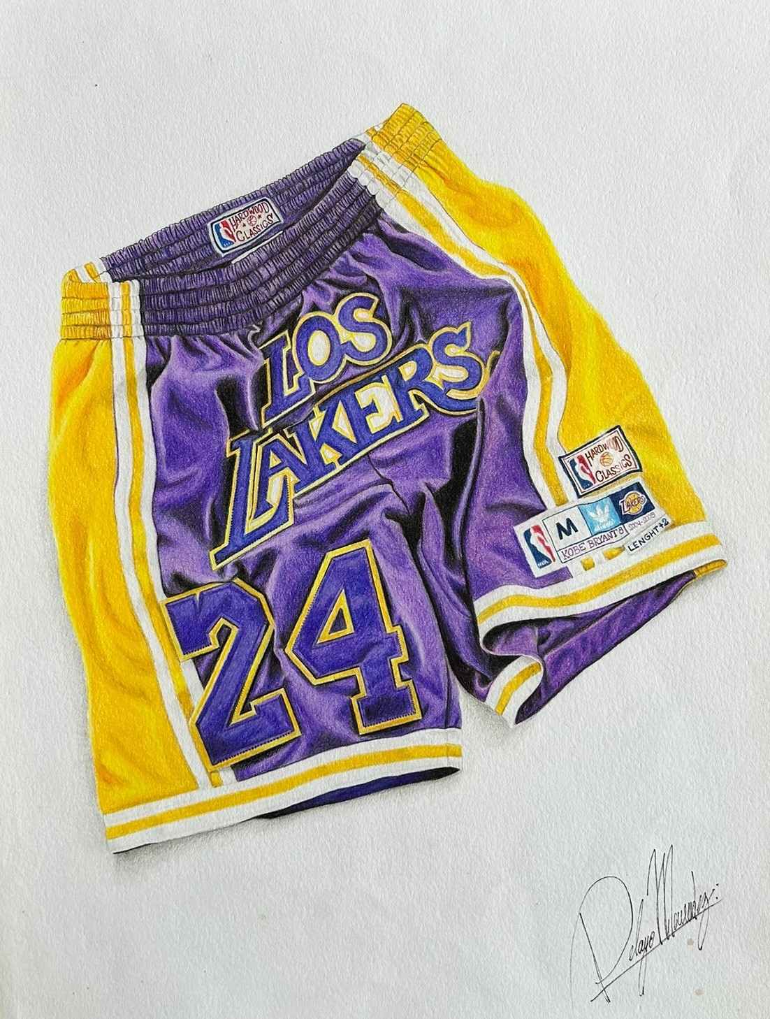 LA Lakers Just Don Shorts 24 Kobe — Pelayo Pencil, hyperrealist coloured pencil drawing