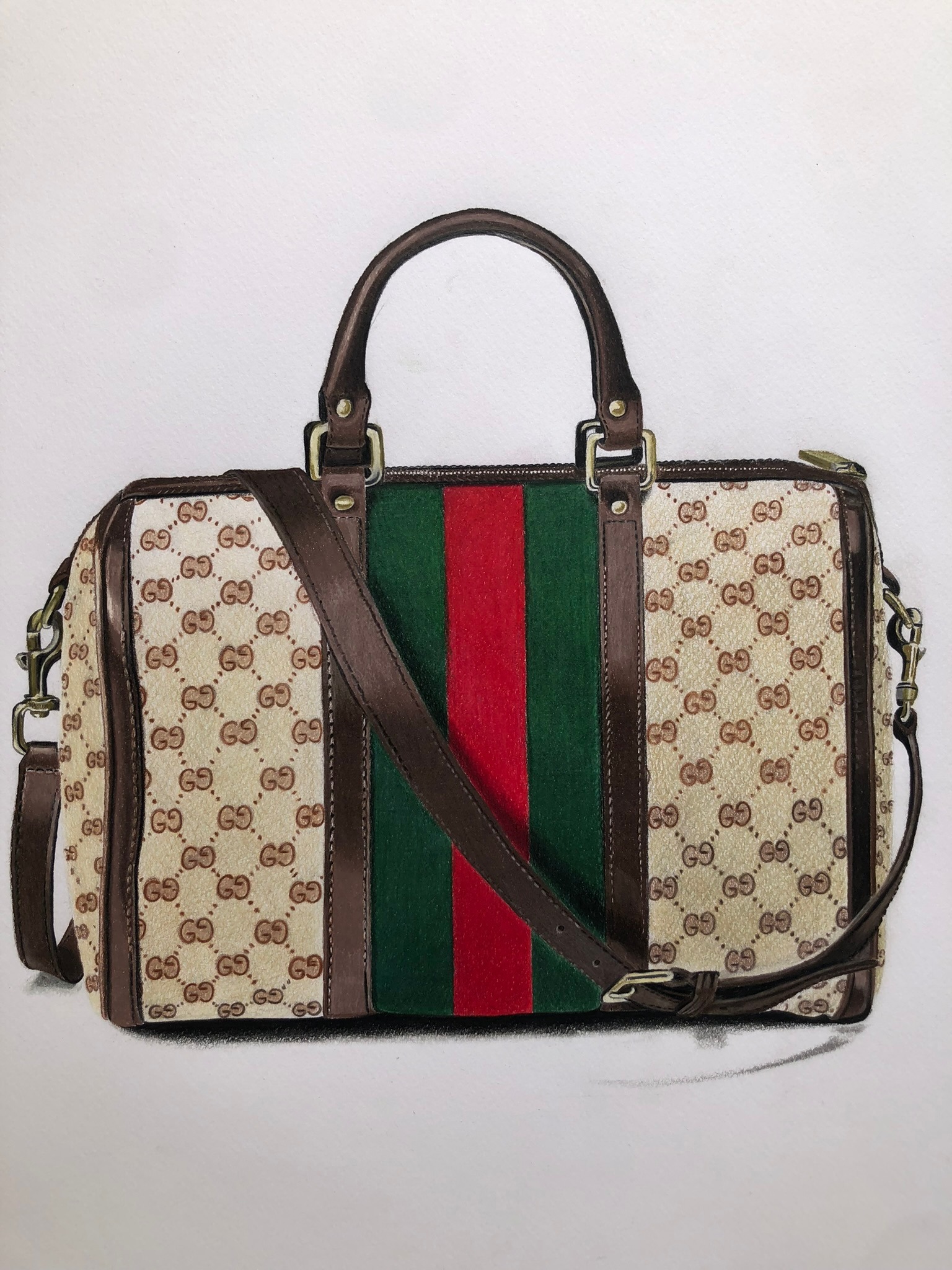 Gucci Ophidia GG Boston Bag — Pelayo Pencil, hyperrealist coloured pencil drawing